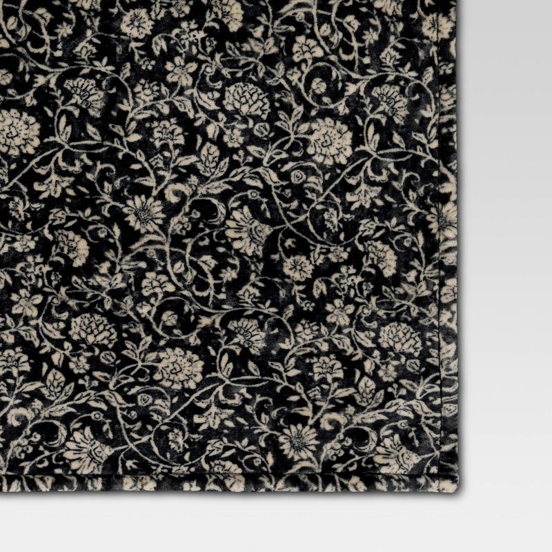 slide 4 of 5, Oversized Printed Floral Primalush Throw Lack/Neutral - Threshold™, 1 ct