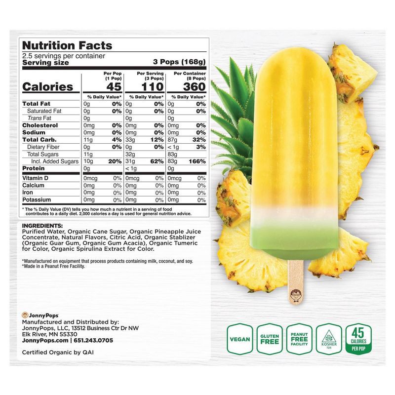 slide 2 of 4, JonnyPops Jonny Pops Frozen Organic Pineapple Pops - 14.8 fl oz/8ct, 14.8 fl oz, 8 ct