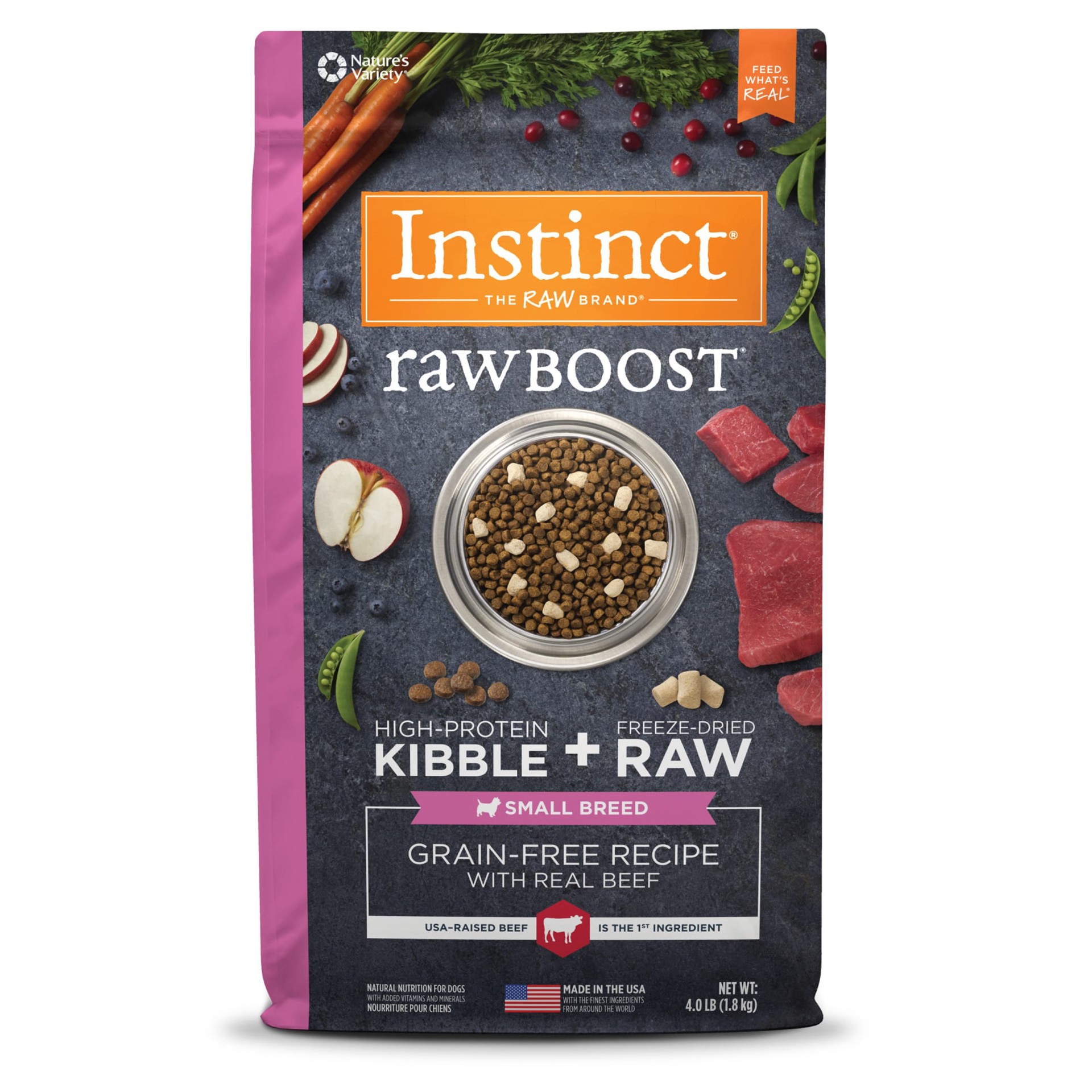 slide 1 of 8, Instinct Raw Boost Small Breed Beef Dry Dog Food, 4 lb. Bag, 4 lb