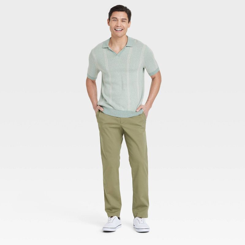 slide 3 of 3, Men's Comfort Wear Slim Fit Chino Pants - Goodfellow & Co™ Olive Green 28x30: Mid Rise, Twill Fabric, 1 ct