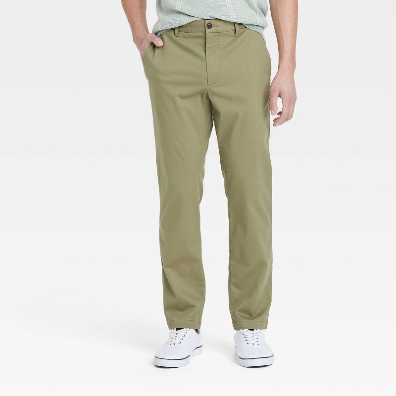 slide 1 of 3, Men's Comfort Wear Slim Fit Chino Pants - Goodfellow & Co™ Olive Green 28x30: Mid Rise, Twill Fabric, 1 ct