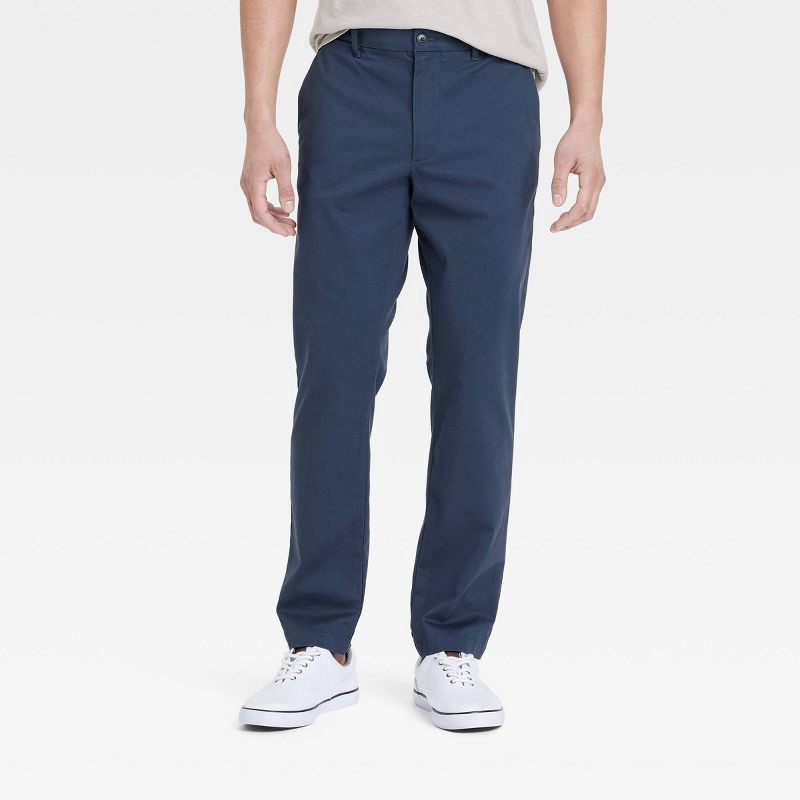 slide 1 of 3, Men's Comfort Wear Slim Fit Chino Pants - Goodfellow & Co™ Blue 28x30: Cotton Modal Blend, Mid Rise, Twill, 1 ct