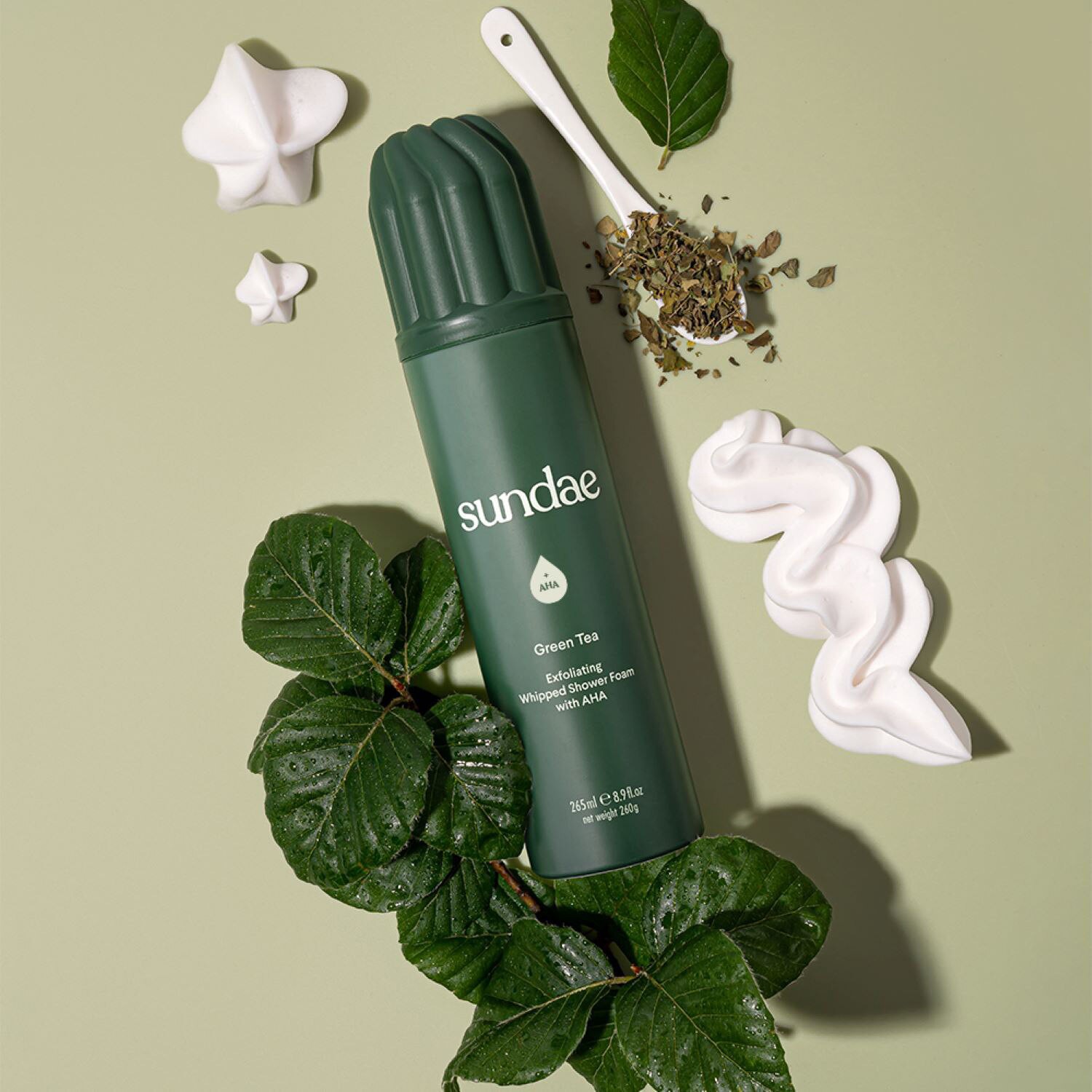 slide 2 of 3, ASPIRE Sundae Exfoliate Aha Green Tea Whipped Shower Foam Body Wash, 8.9 oz