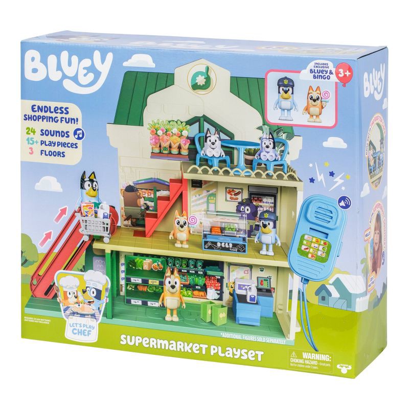 slide 15 of 18, Bluey Let's Play Chef Supermarket Playset - 22pk: Includes Sound Effects, Stickers, and 2 Figures, 22 ct