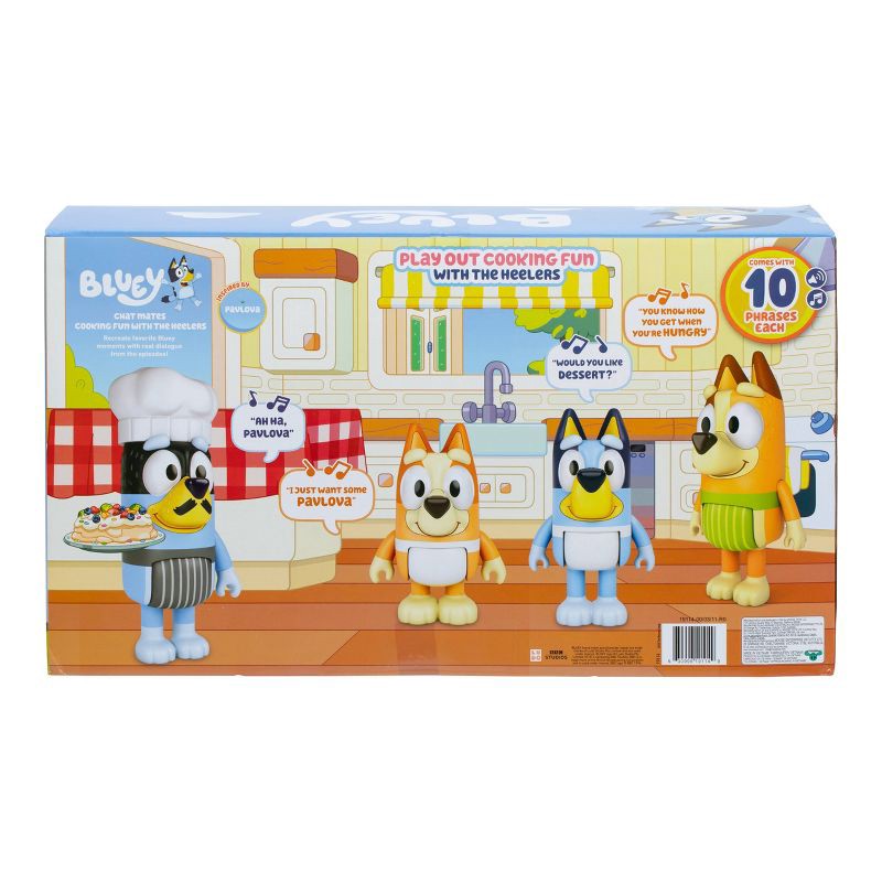 slide 4 of 8, Bluey Let's Play Chef Chat Mates Figure Dinner Time Heeler: Interactive Toy with Bluey & Bingo Characters, 1 ct