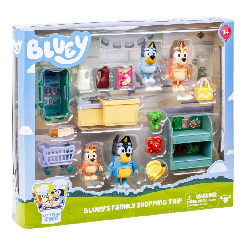 slide 7 of 7, Bluey Let's Play Chef Family Shopping Trip Mini Figure: Includes Bandit, Chilli, Bingo & Accessories, 1 ct
