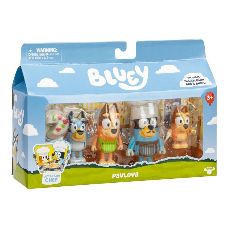 slide 5 of 5, Bluey Let's Play Chef Mini Figure Pavlova - 4pk: Articulated Plastic Characters, BBC Licensed, Set of Four, 4 ct