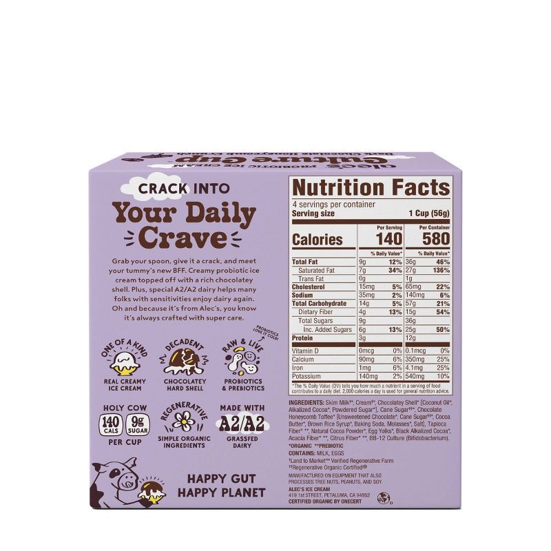 slide 2 of 5, Alec's Ice Cream Culture Cup Organic Frozen Dark Chocolate Honeycomb Crunch - 4ct/14 fl oz, 4 ct, 14 fl oz
