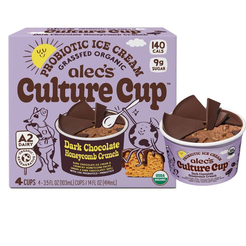 slide 5 of 5, Alec's Ice Cream Culture Cup Organic Frozen Dark Chocolate Honeycomb Crunch - 4ct/14 fl oz, 4 ct, 14 fl oz