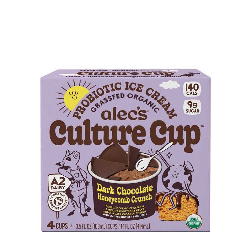 slide 1 of 5, Alec's Ice Cream Culture Cup Organic Frozen Dark Chocolate Honeycomb Crunch - 4ct/14 fl oz, 4 ct, 14 fl oz