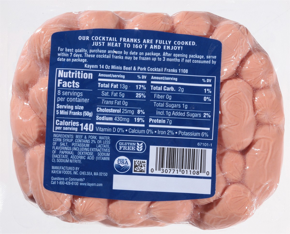 slide 7 of 14, Kayem Beef & Pork Cocktail Franks Minis 14 oz, 14 oz; . 48 ct