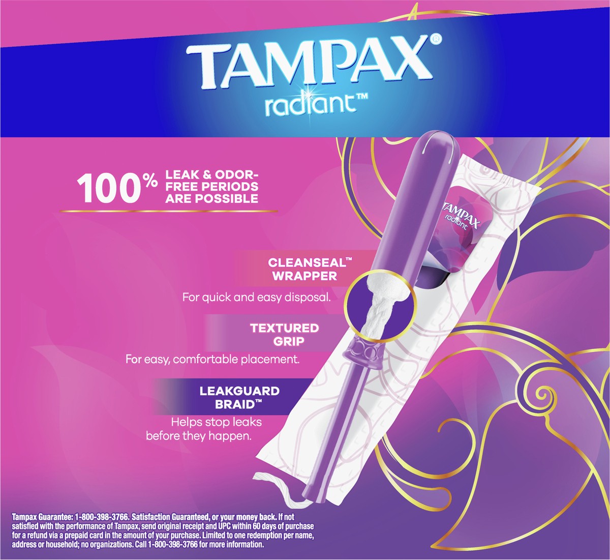 slide 5 of 6, Tampax Radiant Light Absorbency Tampons Plastic Applicator and LeakGuard Braid - Unscented - 28ct, 28 ct