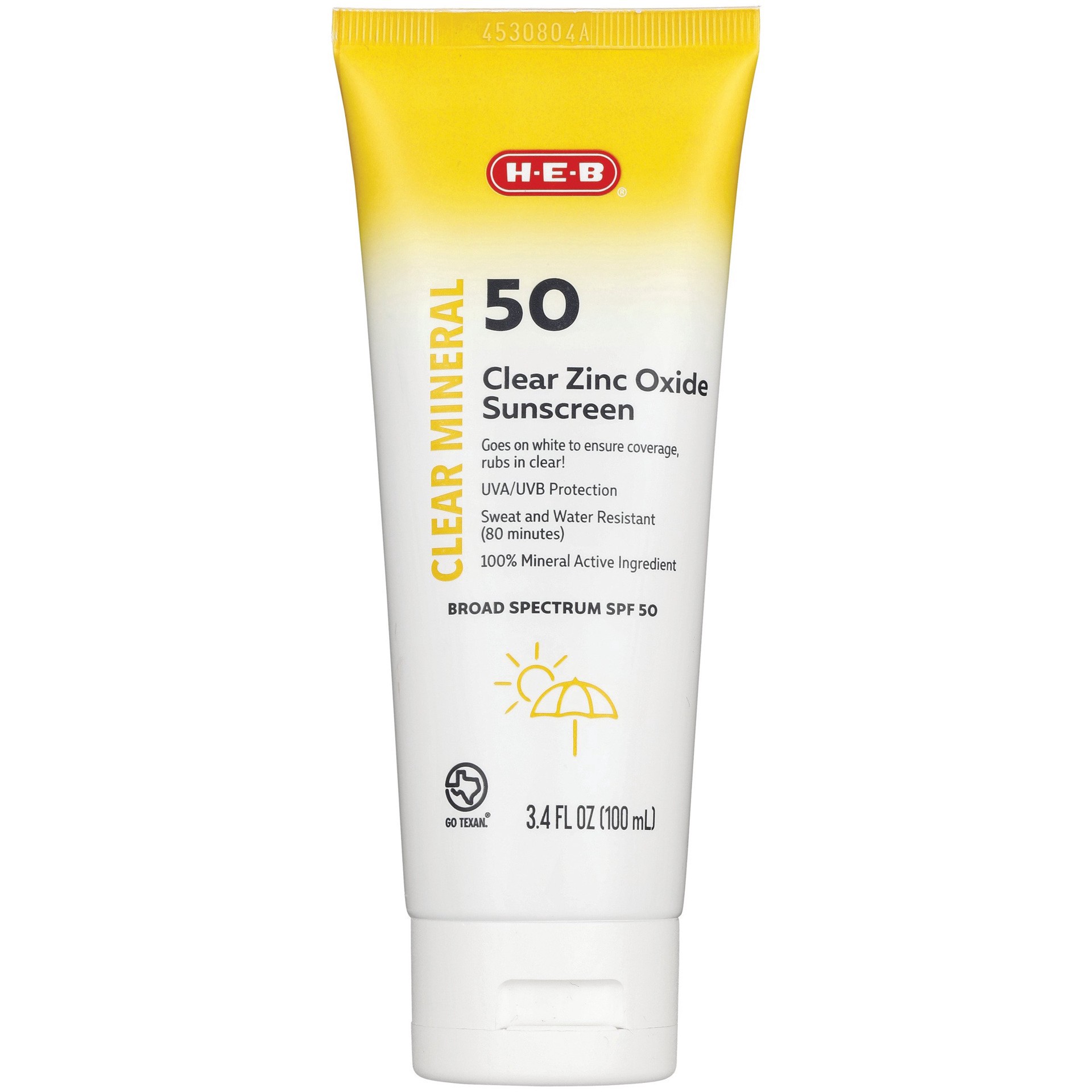 slide 1 of 1, H-E-B Clear Zinc Oxide Mineral Sunscreen Lotion - SPF 50, 3.4 oz