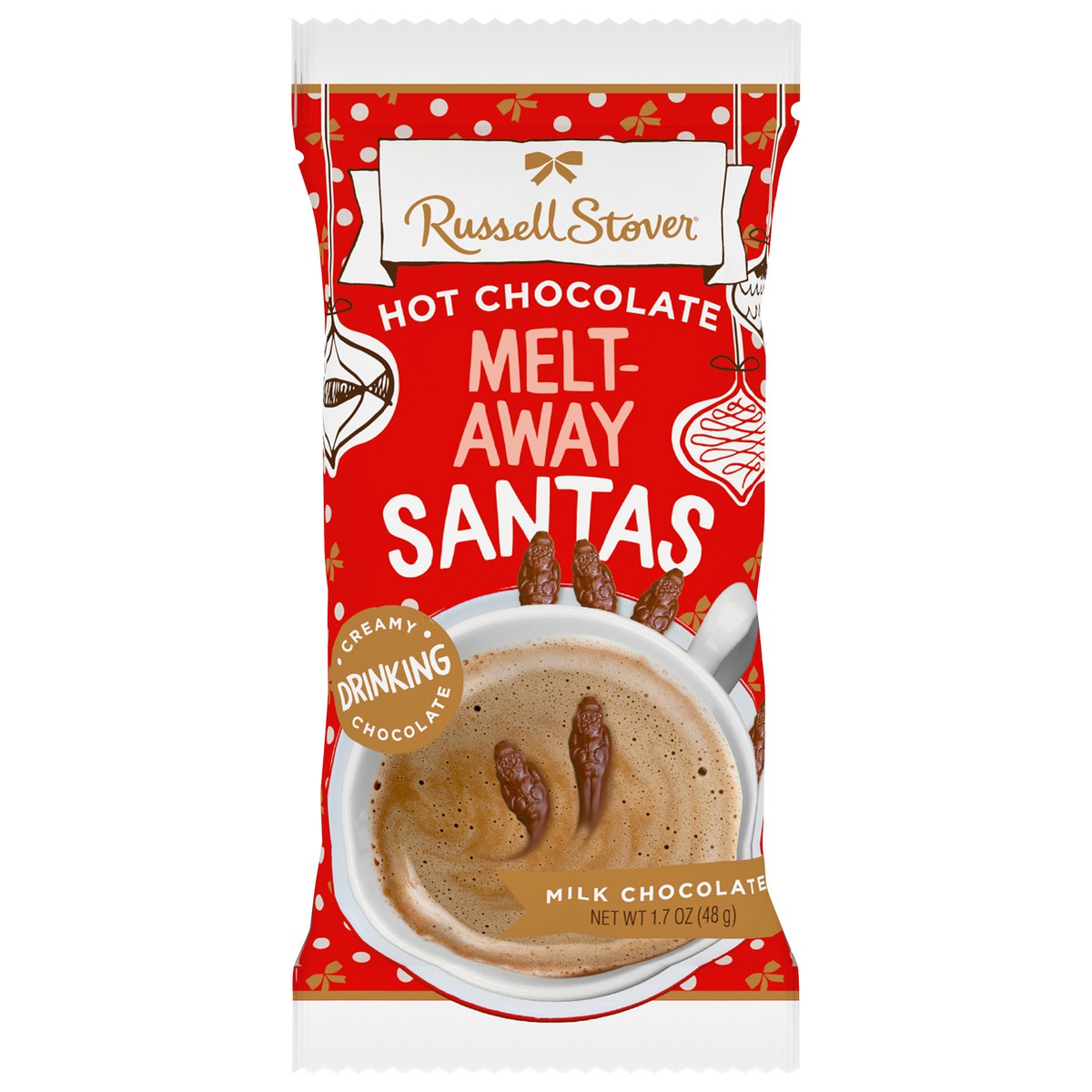 slide 1 of 1, RUSSELL STOVER Christmas Hot Chocolate Melt-Away Milk Chocolate Santas, 1.7 oz., 4.6 oz