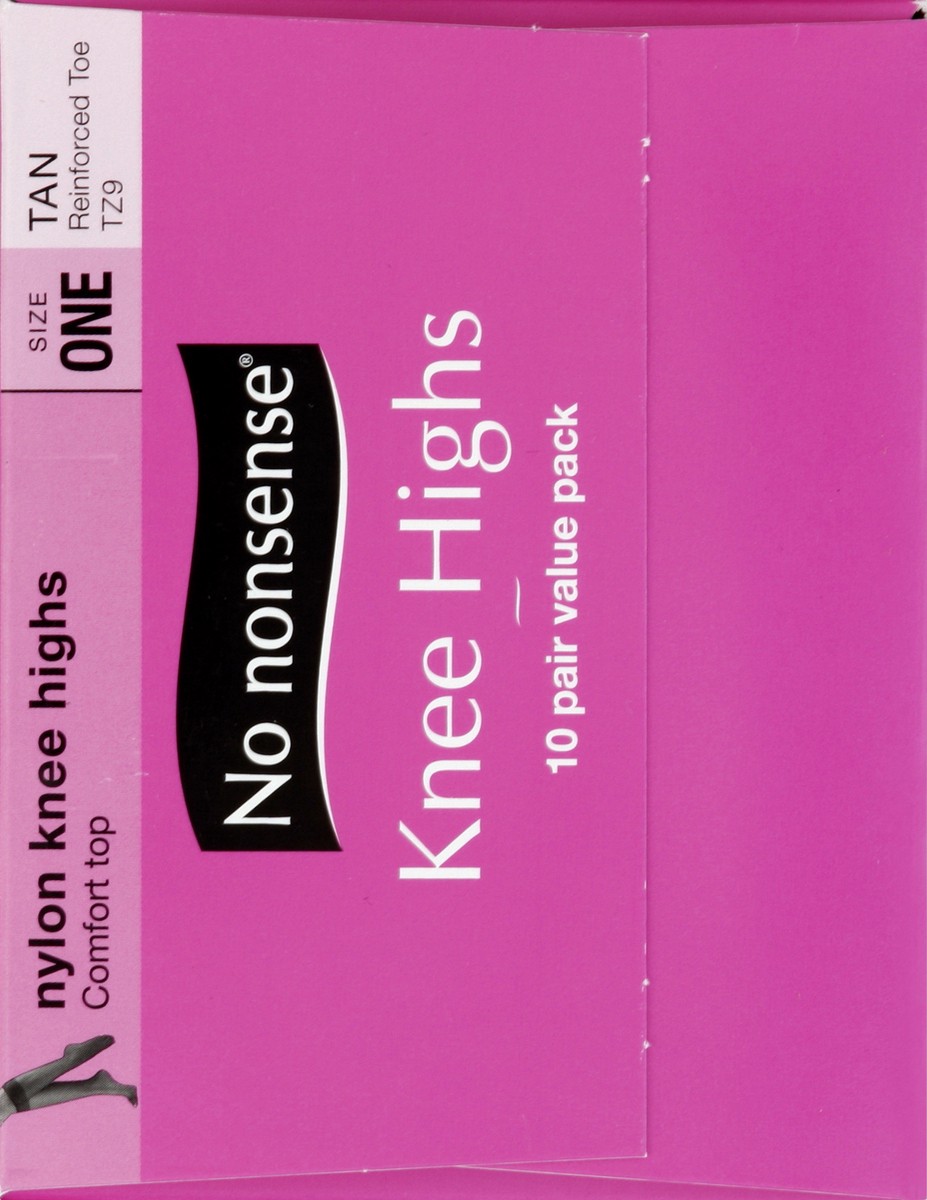 slide 4 of 4, No Nonsense Size One Tan Comfort Top Nylon Knee Highs, 10 ct