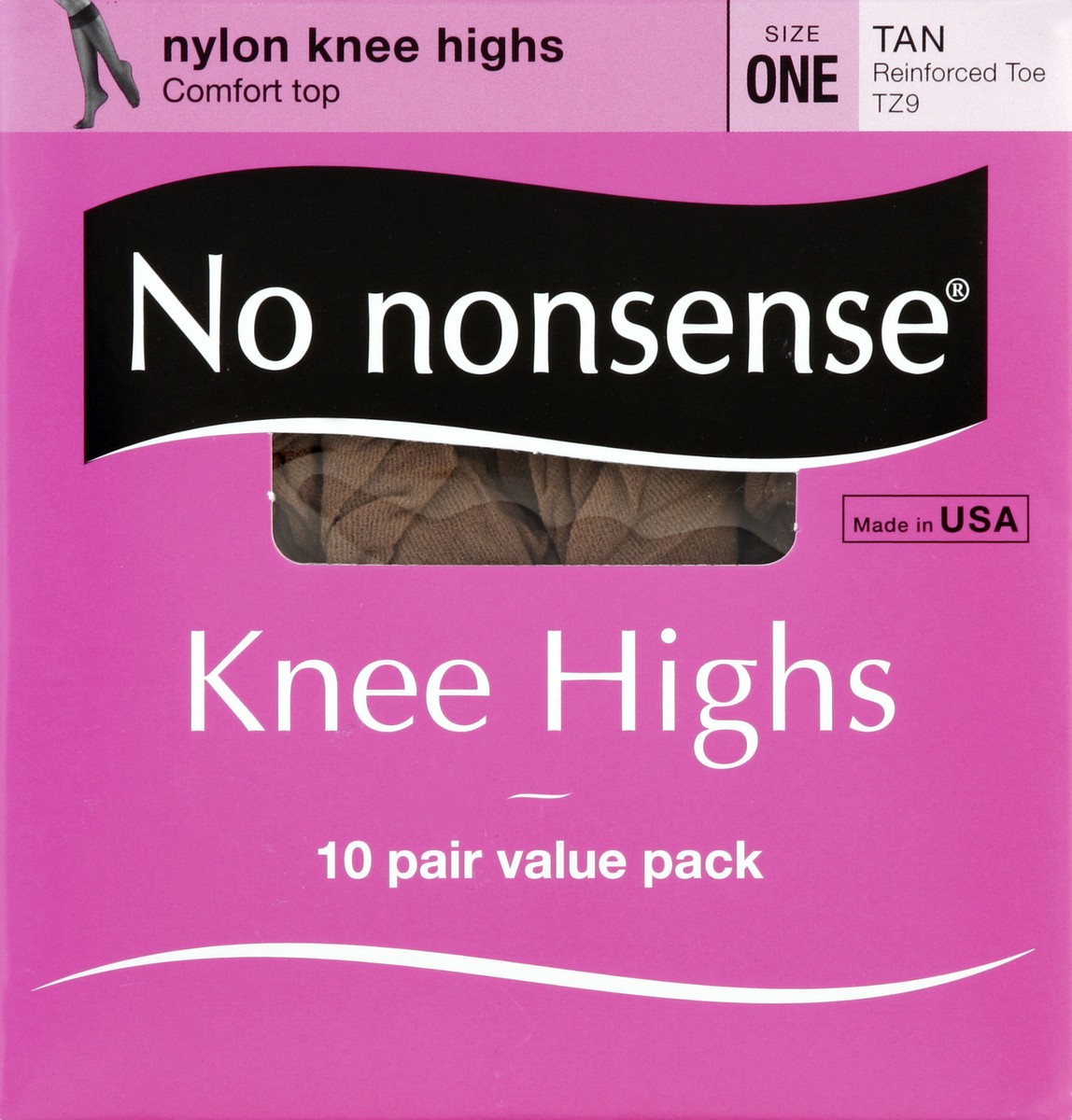 slide 3 of 4, No Nonsense Size One Tan Comfort Top Nylon Knee Highs, 10 ct