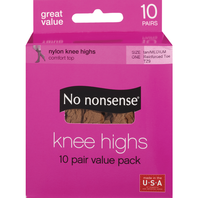 slide 1 of 1, No Nonsense Size One Tan Comfort Top Nylon Knee Highs, 10 ct