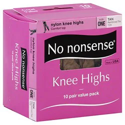 No Nonsense Size One Tan Comfort Top Nylon Knee Highs