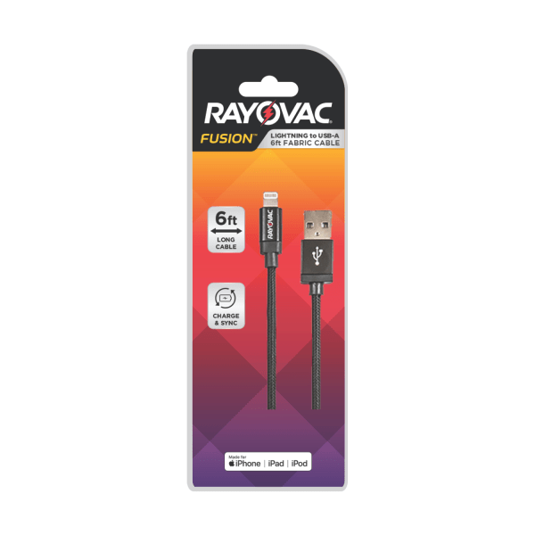 slide 1 of 2, Rayovac Lightning To Usb-A Cable, 6', Assorted Colors, Mp7946, 1 ct