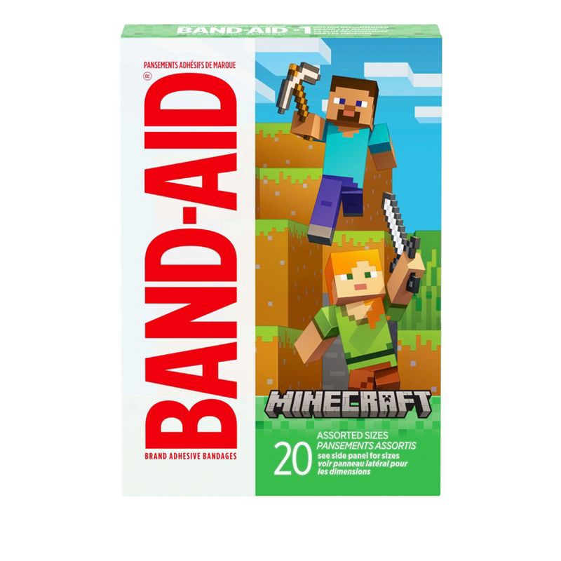 slide 1 of 6, Band-Aid Adhesive Assorted Decorative Minecraft Bandages - 20ct, 20 ct