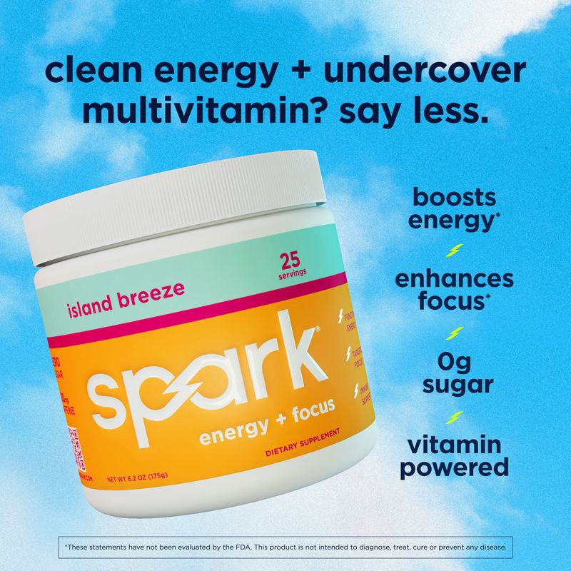 slide 7 of 7, Spark Energy + Focus Drink Mixes Canister - Island Breeze - 25 Servings, 25 servings
