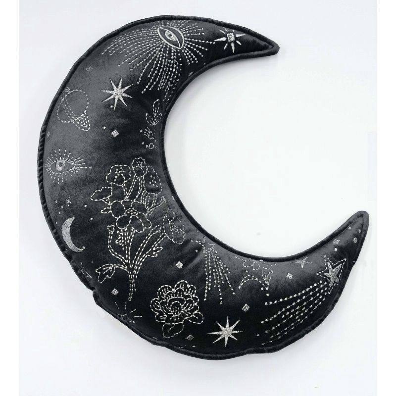 slide 1 of 3, ZADORA Celestial Garden Embroidered Moon Shape Decorative Pillow, 1 ct
