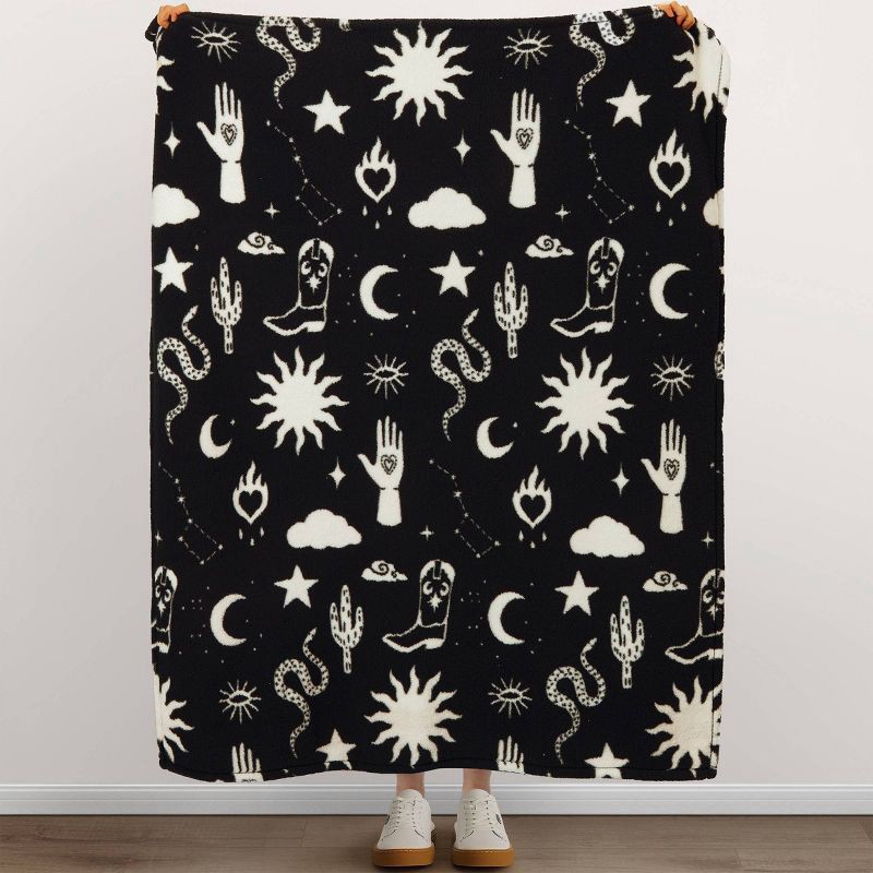 slide 3 of 4, Makers Collective Celestial Garden Faux Shearling Black/White Throw, 1 ct