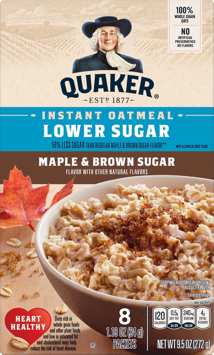 slide 4 of 6, Quaker Instant Oatmeal Maple & Brown Sugar 1.19 Oz 8 Count, 8 ct