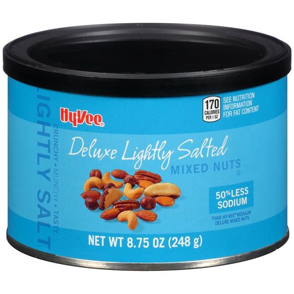 slide 1 of 1, Hy-Vee Deluxe Lightly Salted Mixed Nuts, 8.75 oz