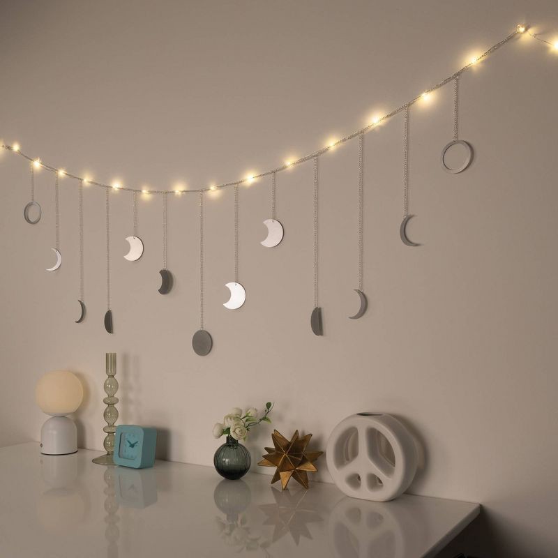 slide 2 of 3, West & Arrow Celestial Garden Silver Moon Phase Celestial Chain Light, 1 ct