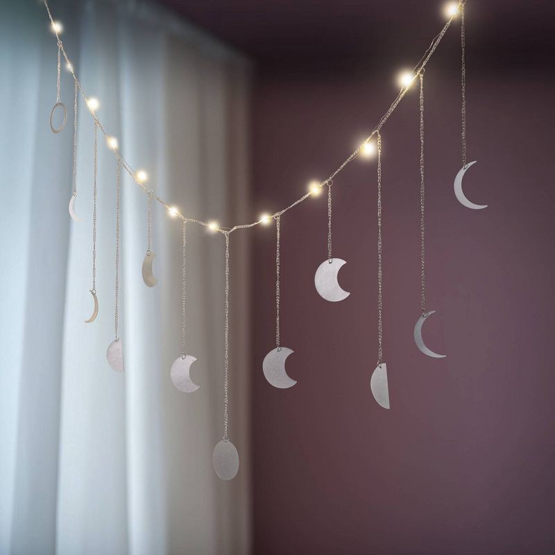 slide 3 of 3, West & Arrow Celestial Garden Silver Moon Phase Celestial Chain Light, 1 ct