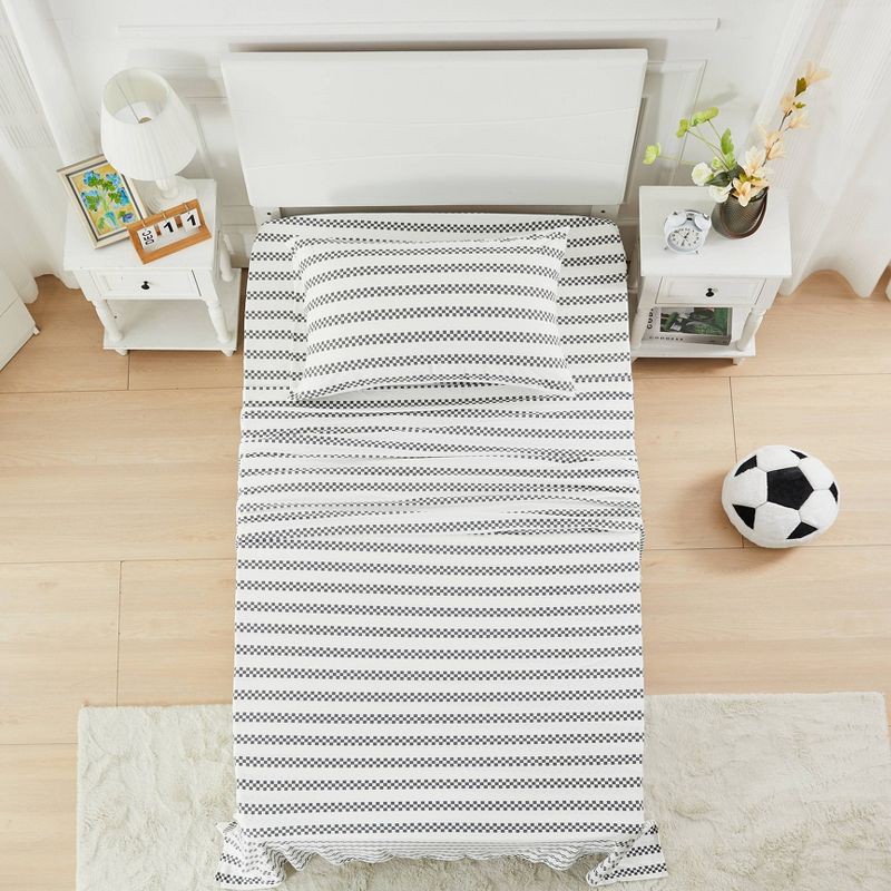 slide 1 of 4, Mingled Threads Sportopia Twin Black/White Checkered Grid Jersey Sheet Set, 1 ct