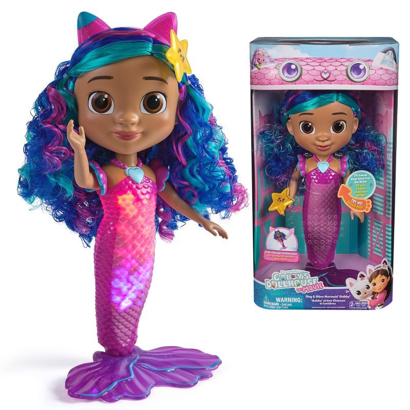 slide 1 of 5, Gabby's Dollhouse: The Movie, Sing & Shine Mermaid Gabby, Waterproof Mermaid Doll, Lights & Sounds, 1 ct