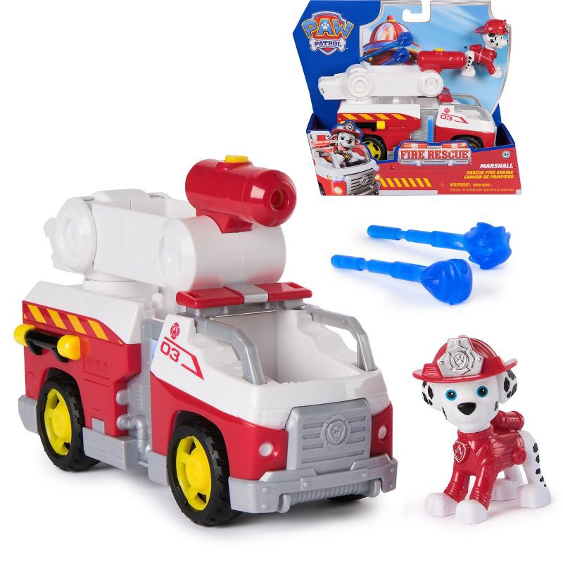 slide 1 of 9, PAW Patrol Fire Rescue: Marshall's Rescue Fire Engine with Figure, Launcher & Accessories, 1 ct