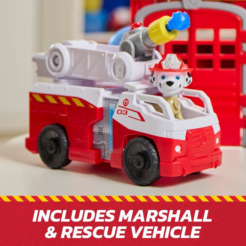 slide 3 of 9, PAW Patrol Fire Rescue Command Center with Marshall Figure, Fire Truck, Lights, Launcher & Sound Fx, 1 ct