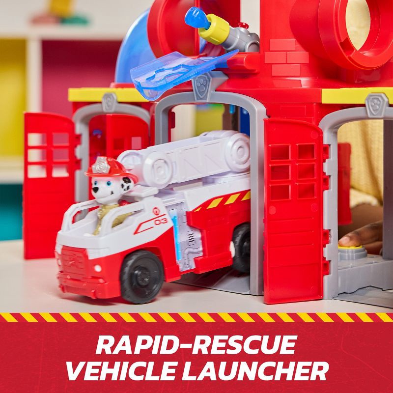 slide 6 of 9, PAW Patrol Fire Rescue Command Center with Marshall Figure, Fire Truck, Lights, Launcher & Sound Fx, 1 ct