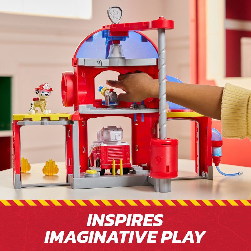 slide 7 of 9, PAW Patrol Fire Rescue Command Center with Marshall Figure, Fire Truck, Lights, Launcher & Sound Fx, 1 ct