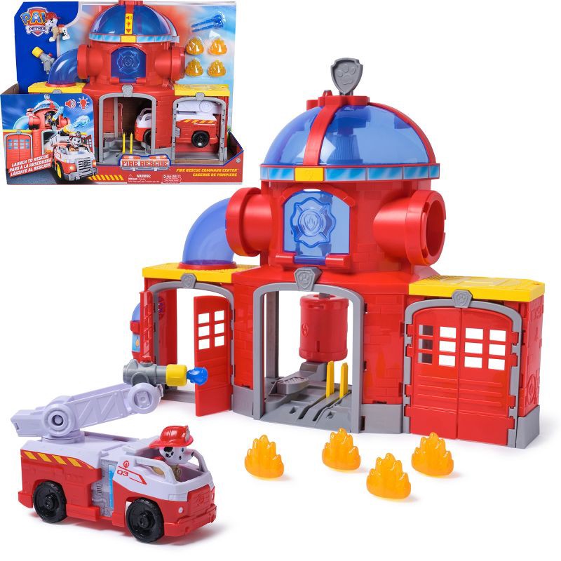 slide 1 of 9, PAW Patrol Fire Rescue Command Center with Marshall Figure, Fire Truck, Lights, Launcher & Sound Fx, 1 ct