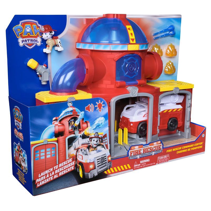slide 9 of 9, PAW Patrol Fire Rescue Command Center with Marshall Figure, Fire Truck, Lights, Launcher & Sound Fx, 1 ct
