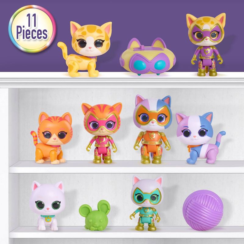 slide 4 of 5, SuperKitties Go! Figure Stuffed Animal Set - 11pk: Variety Pack, Cat Characters, Includes 11 Pieces, Plastic Material, 11 ct, 11 ct