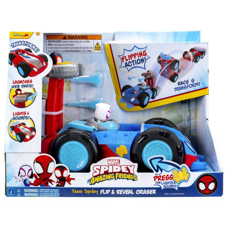 slide 2 of 9, Spidey and His Amazing Friends Deluxe Feature Team Spidey Flip & Reveal Cruiser Toy Vehicle, 1 ct
