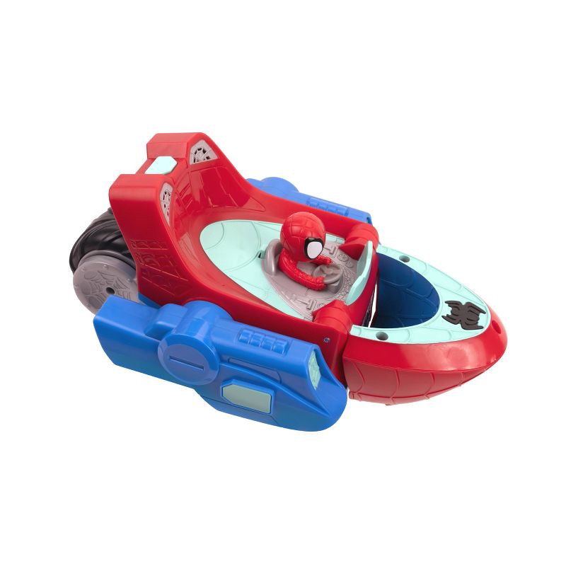 slide 1 of 9, Spidey and His Amazing Friends Land and Sea Cruiser Toy Vehicle: 1:8 Scale, 3 Pieces, Battery-Powered Plastic Boat & Car, 3 ct