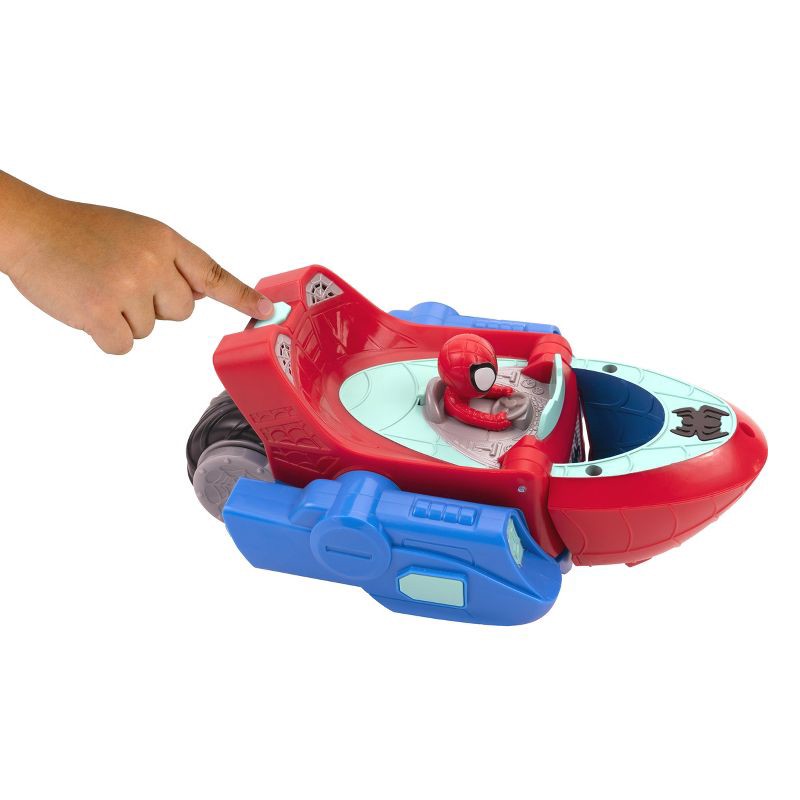slide 7 of 9, Spidey and His Amazing Friends Land and Sea Cruiser Toy Vehicle: 1:8 Scale, 3 Pieces, Battery-Powered Plastic Boat & Car, 3 ct