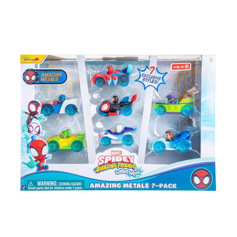 slide 2 of 16, Disney Spidey and His Amazing Friends Diecast Amazing Metal Water Webs Toy Vehicle - 7pk: 1:8 Scale, Plastic Car Set, 7 ct