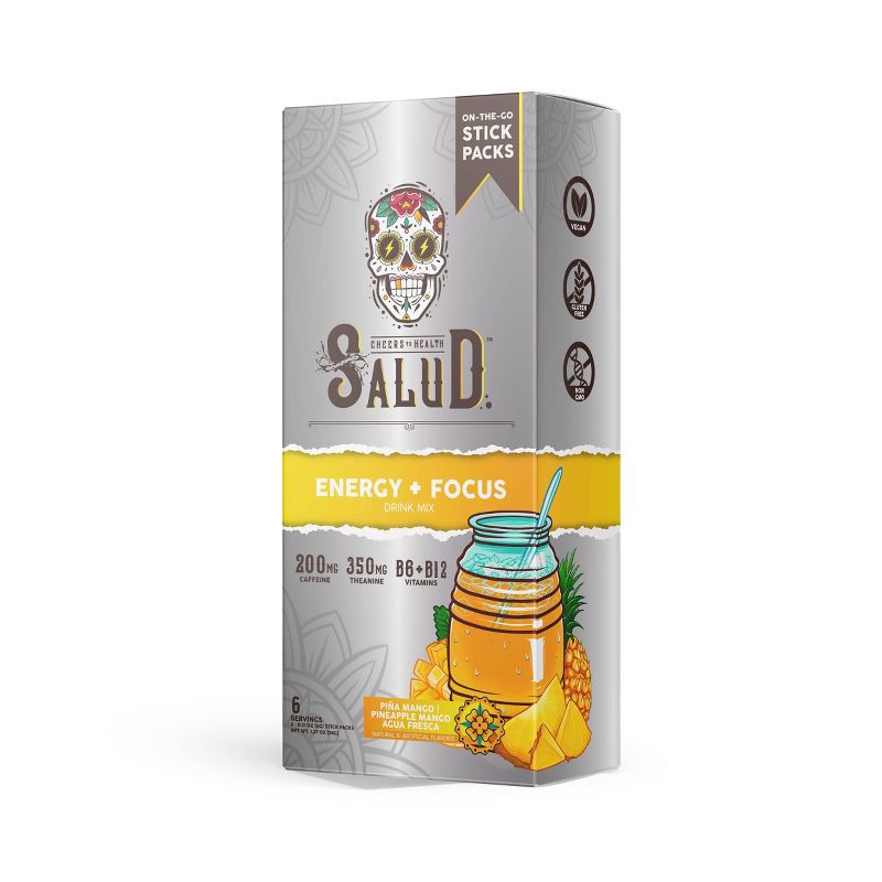 slide 1 of 6, Salud Energy + Focus Pineapple Mango Electrolyte Drink Mix - 6pk/0.21oz Packet Sticks, 6 ct, 0.21 oz