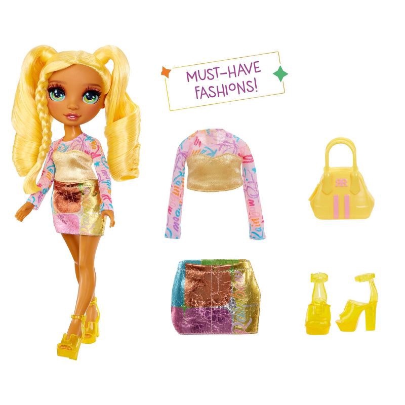 slide 2 of 5, Rainbow High My Fashion Style Sunny, Yellow 11" Fashion Doll with Statement Outfit, Stylish Handbag: Articulated Figure, Removable Clothes, 1 ct