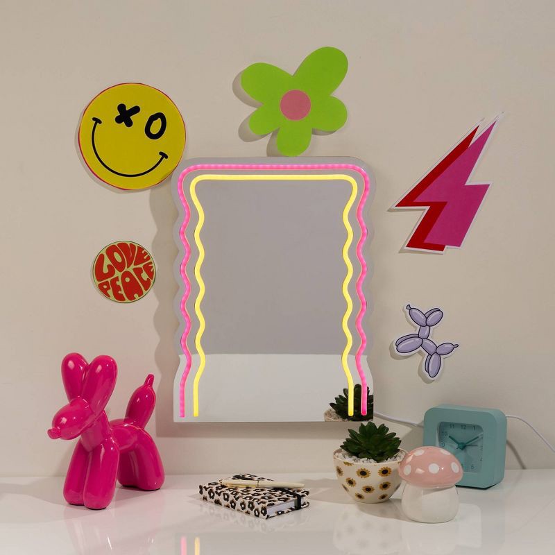 slide 2 of 3, West & Arrow Prism 13" LED Neon Wavy Desk Mirror, 1 ct