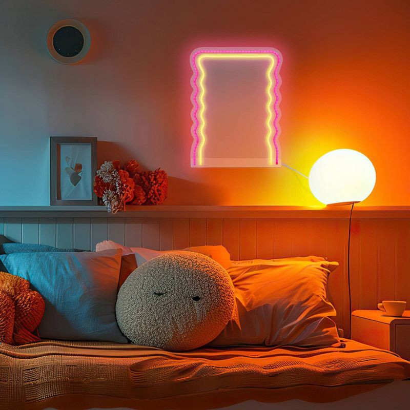 slide 3 of 3, West & Arrow Prism 13" LED Neon Wavy Desk Mirror, 1 ct