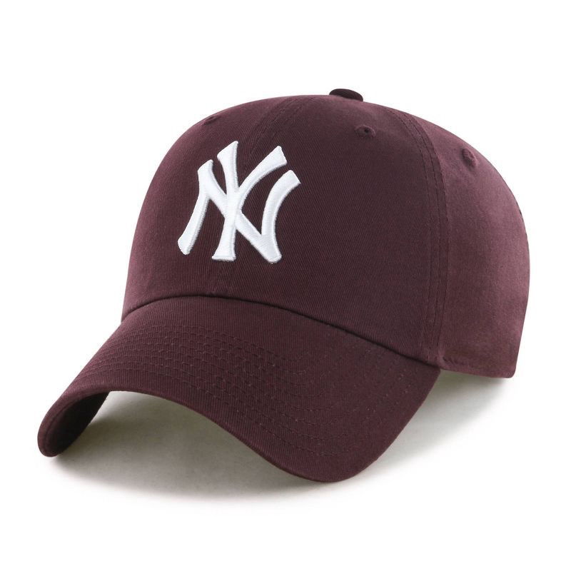 slide 1 of 2, MLB New York Yankees Clean Up Hat - Maroon: Cotton Adjustable Baseball Cap, 1 ct