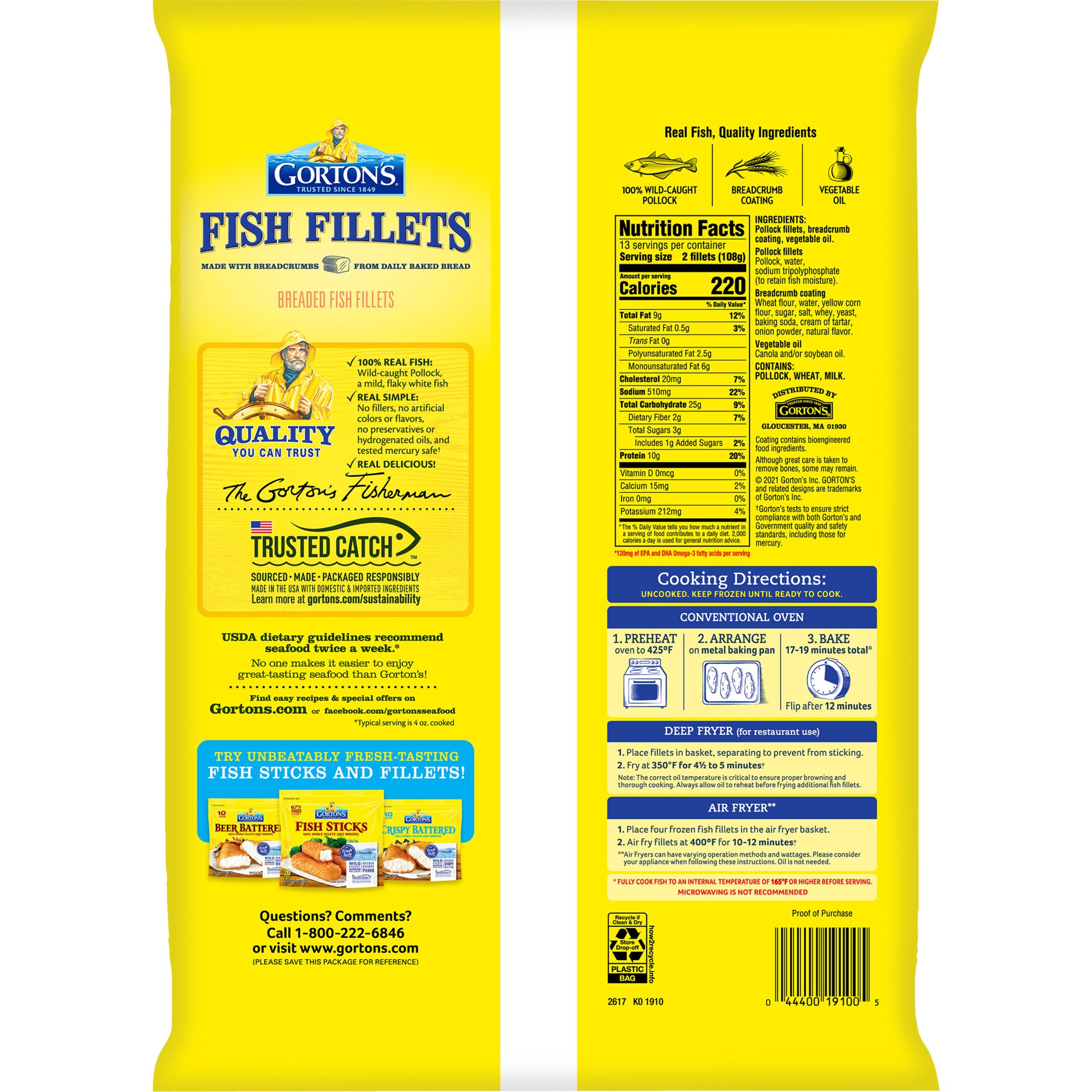 slide 3 of 10, Gorton's Gorton Club Pack Fish Fillet, 50 oz